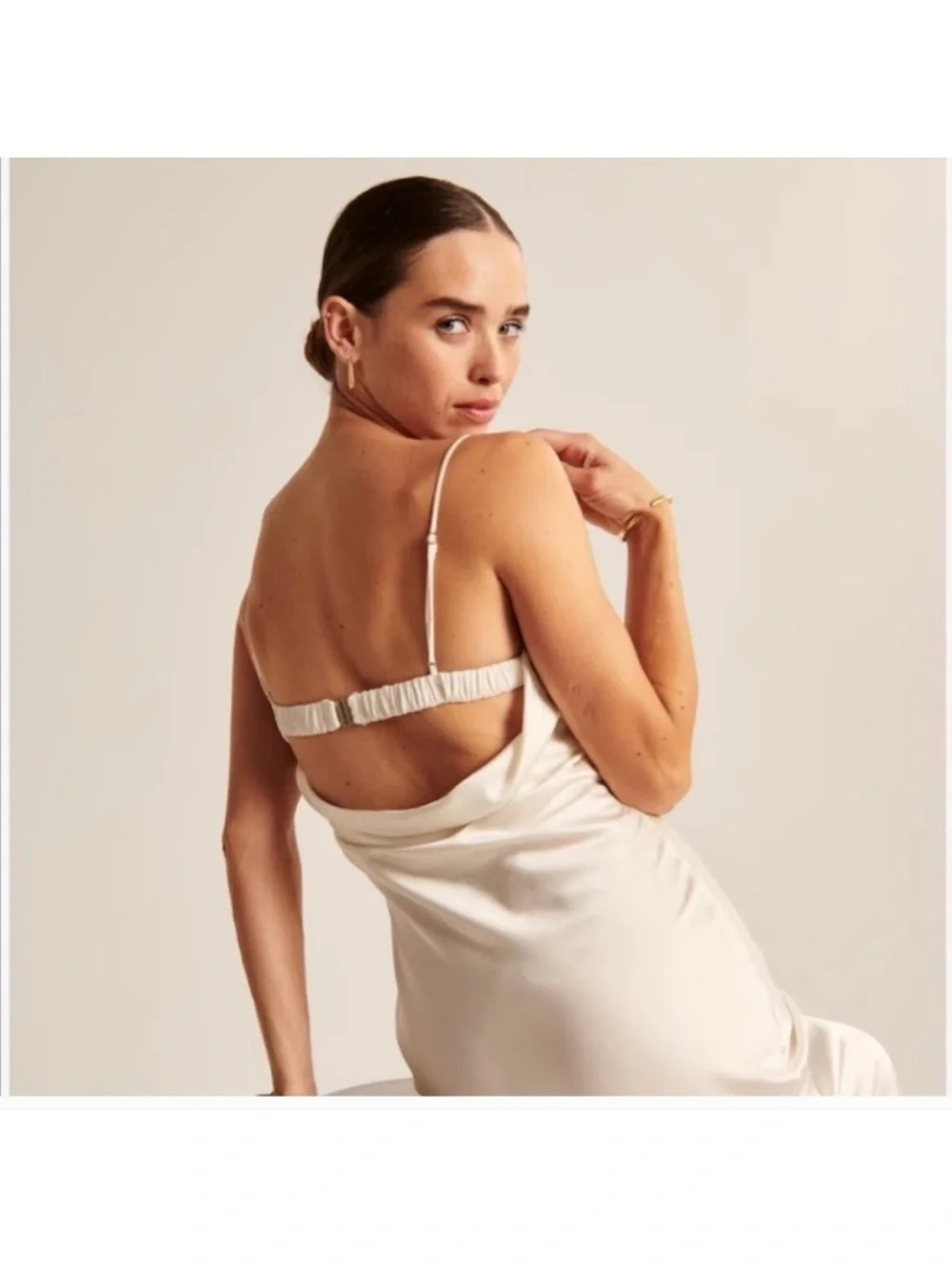 Abercrombie & Fitch Cream Satin Slip Maxi Dress